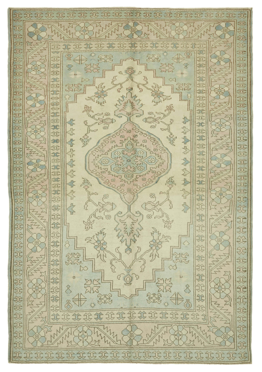 Kavale奶油色徽章图案羊毛棉手工编织地毯 200x291 cm
