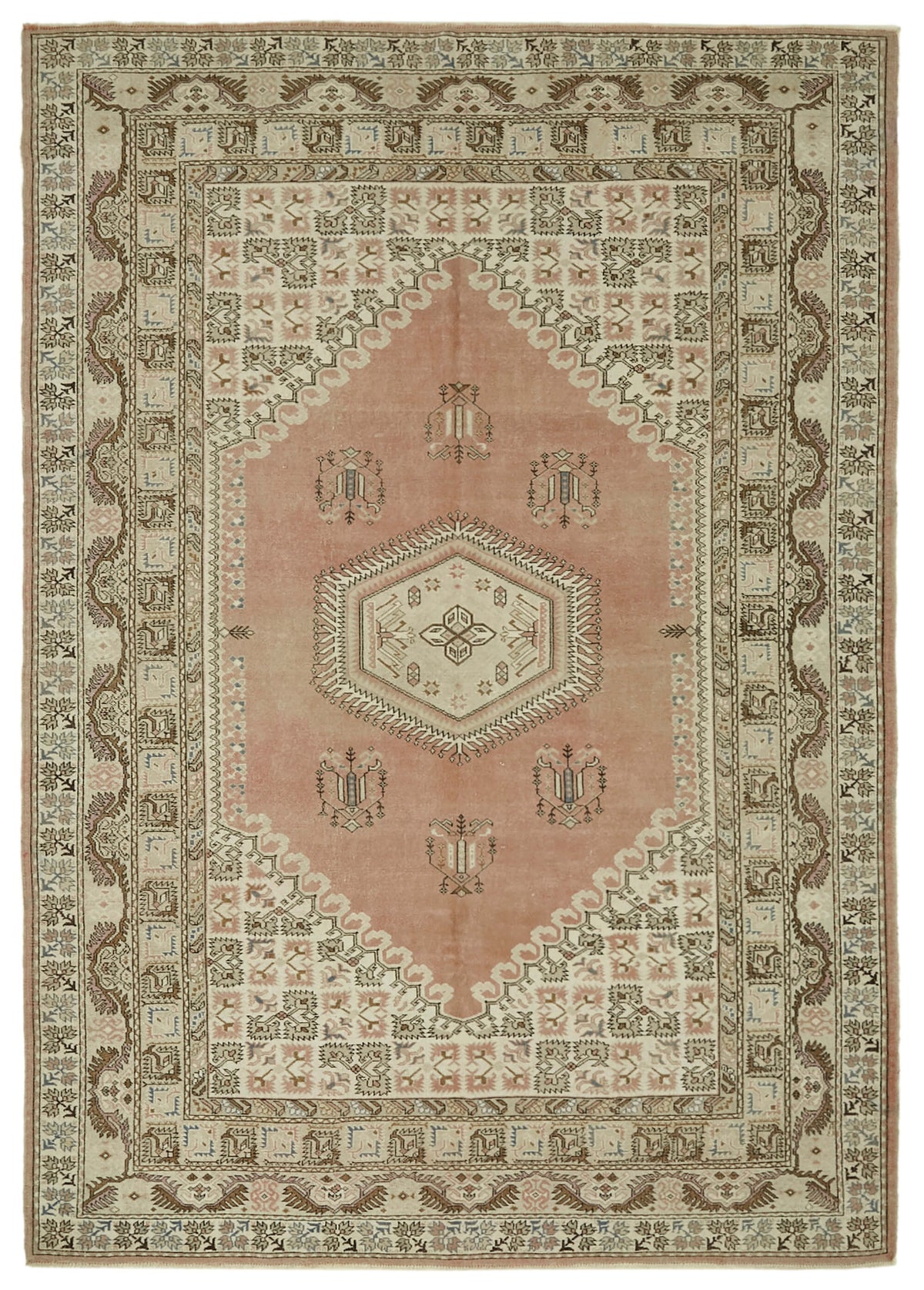 Kavale 30-50 Yıllık Vintage Düz Pembe Halı Geometrik Desenli 207x293 cm