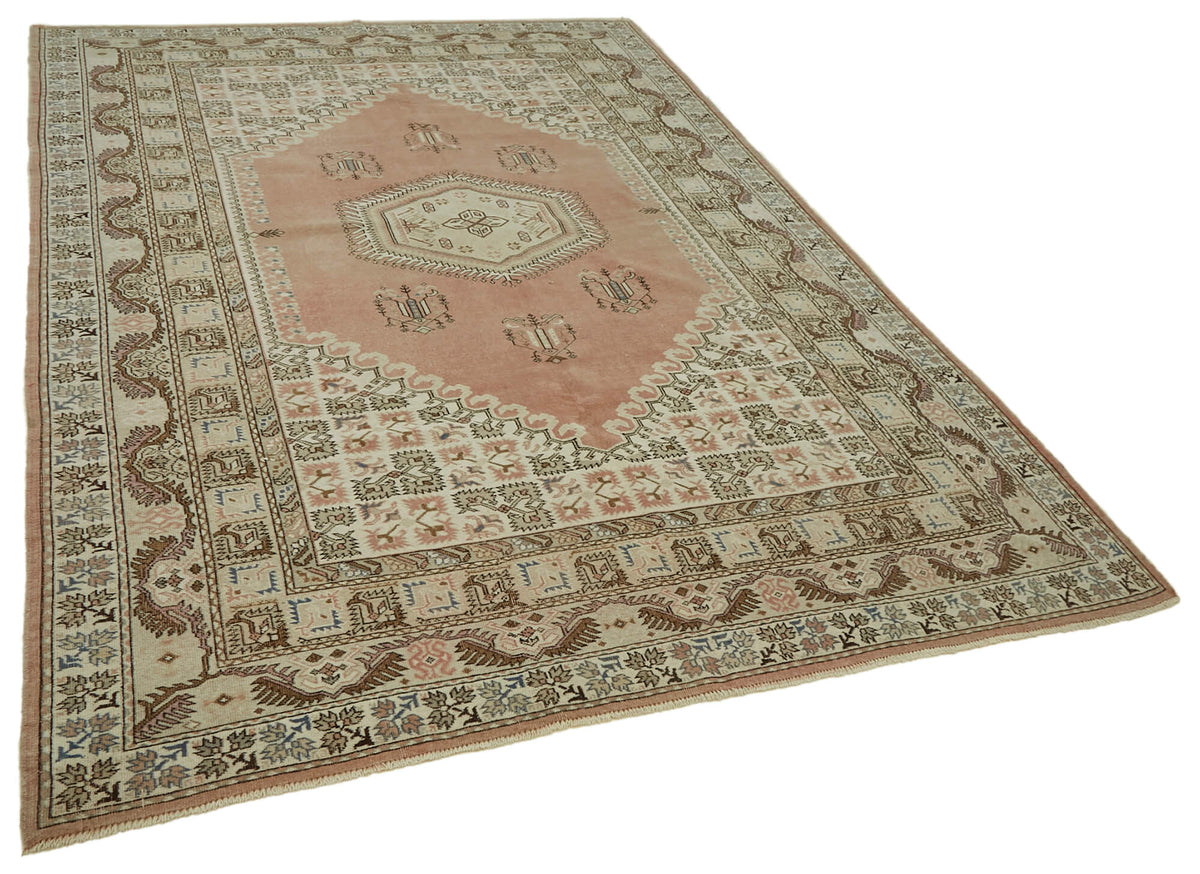 Kavale 30-50 Yıllık Vintage Düz Pembe Halı Geometrik Desenli 207x293 cm – genel görünüm