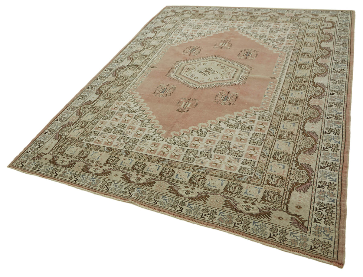 Kavale 30-50 Yıllık Vintage Düz Pembe Halı Geometrik Desenli 207x293 cm – doku yakın çekim