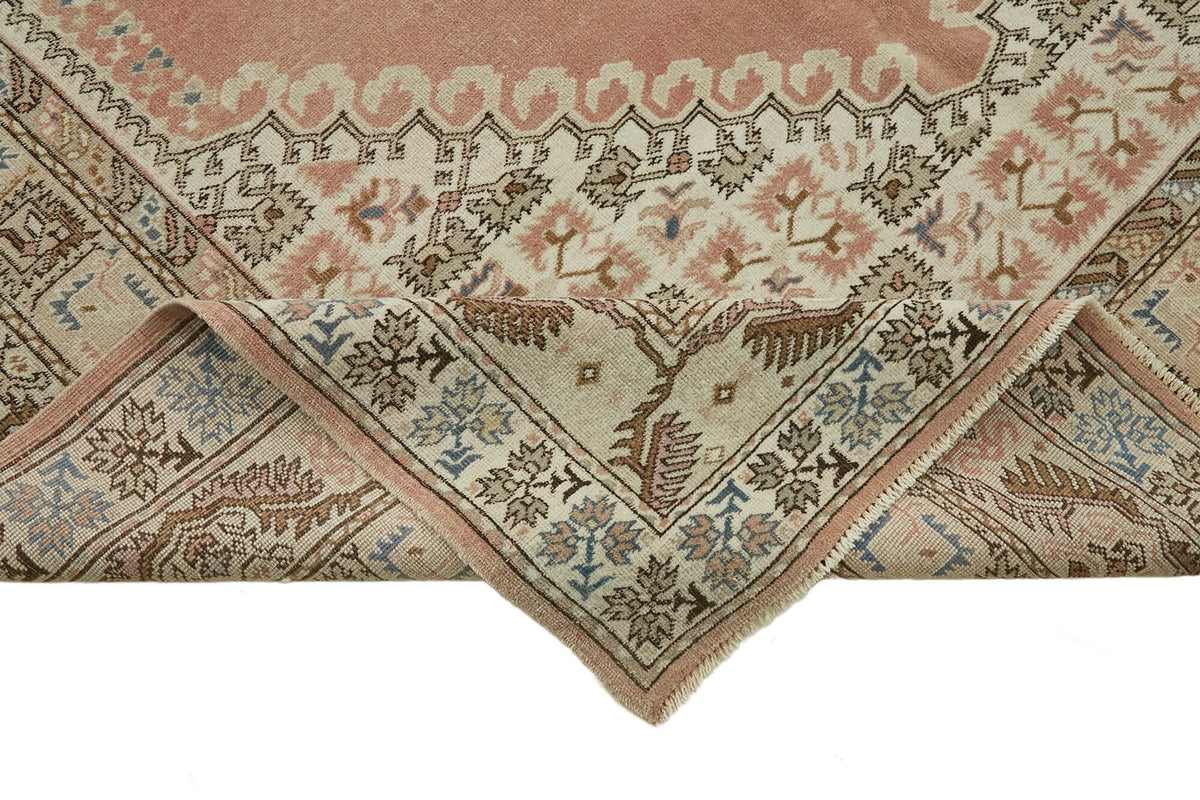 Kavale 30-50 Yıllık Vintage Düz Pembe Halı Geometrik Desenli 207x293 cm – kenar detayı
