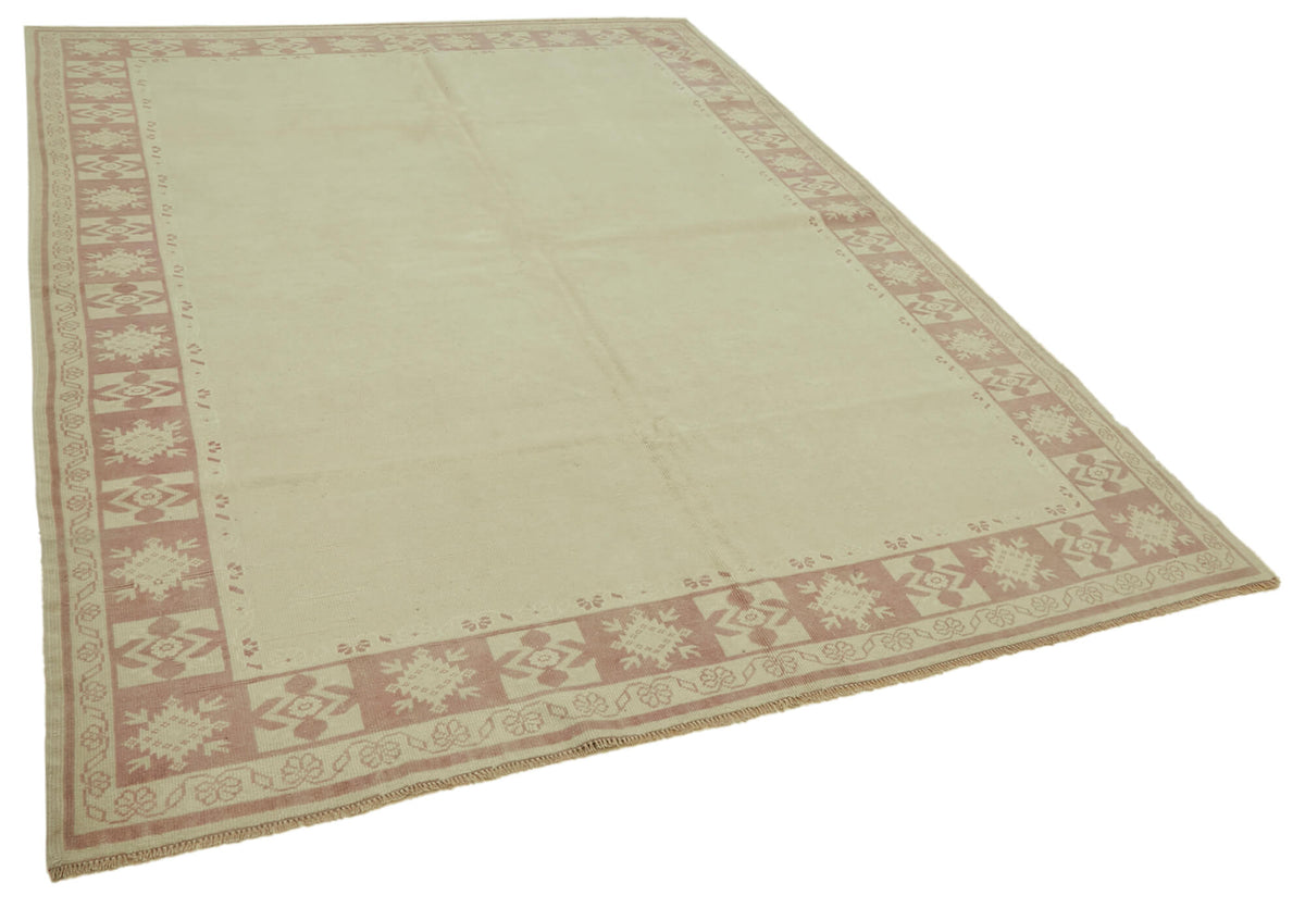 Kavale Bej Gümüş Bordürlü Geometrik El Dokuma Halı 209x276 cm – genel görünüm