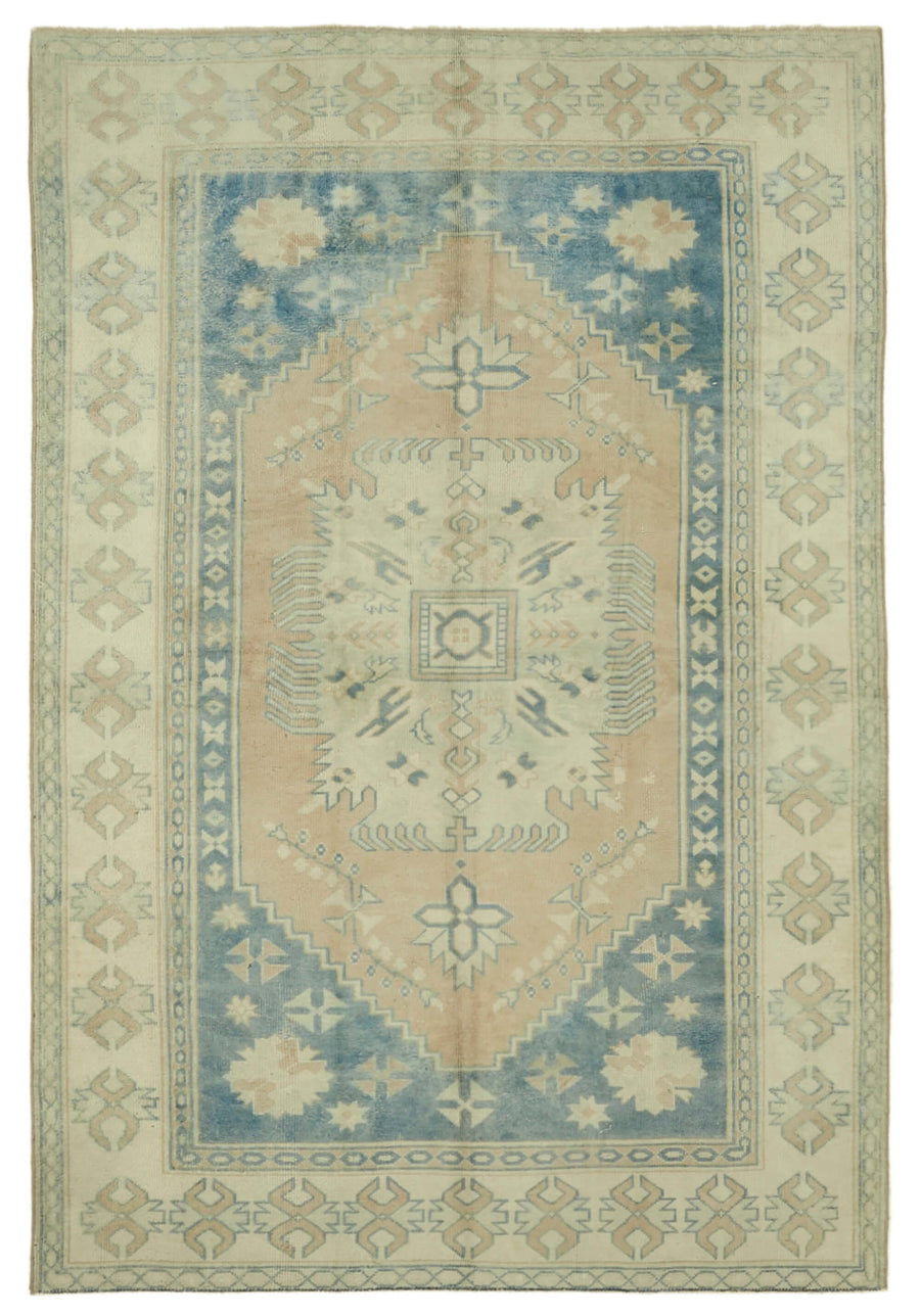 Kavale Anadolu Halı Bej Mavi Geometrik Desenli Etnik El Dokuma Halı 173x257 cm