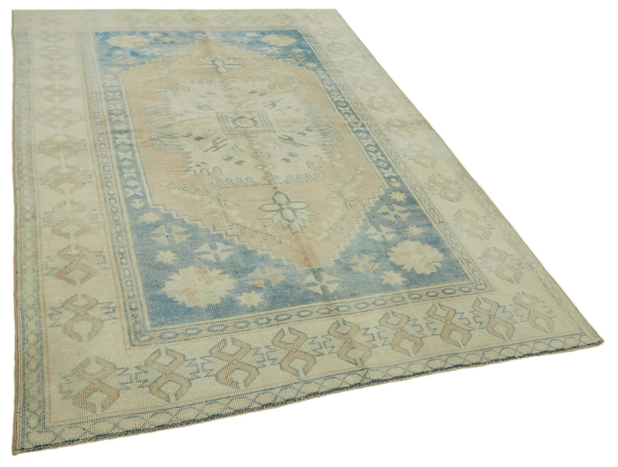 Kavale Anadolu Halı Bej Mavi Geometrik Desenli Etnik El Dokuma Halı 173x257 cm – genel görünüm