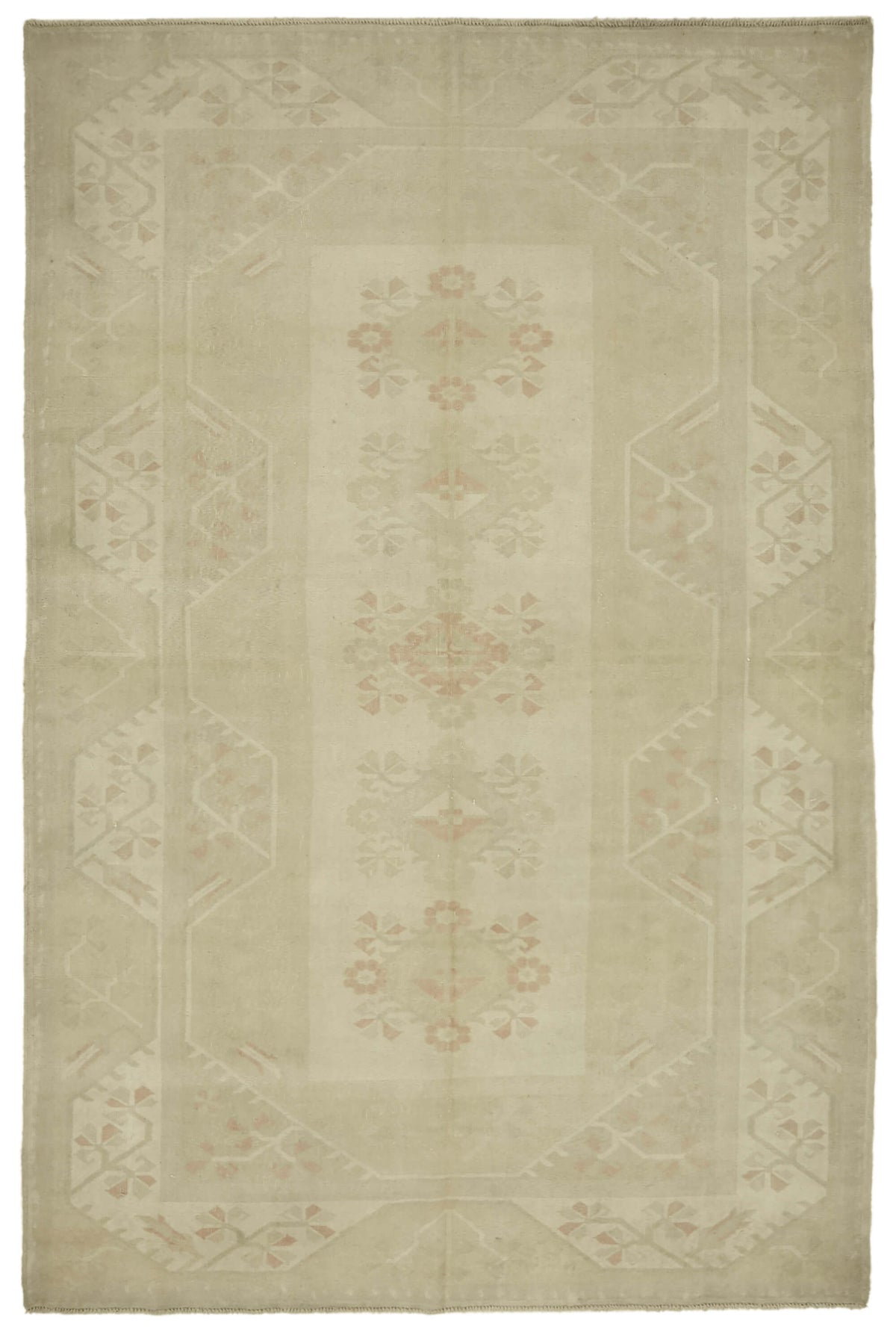 Kavale Bej Modern Halı, Bordürlü Geometrik Desenli 205x313 cm