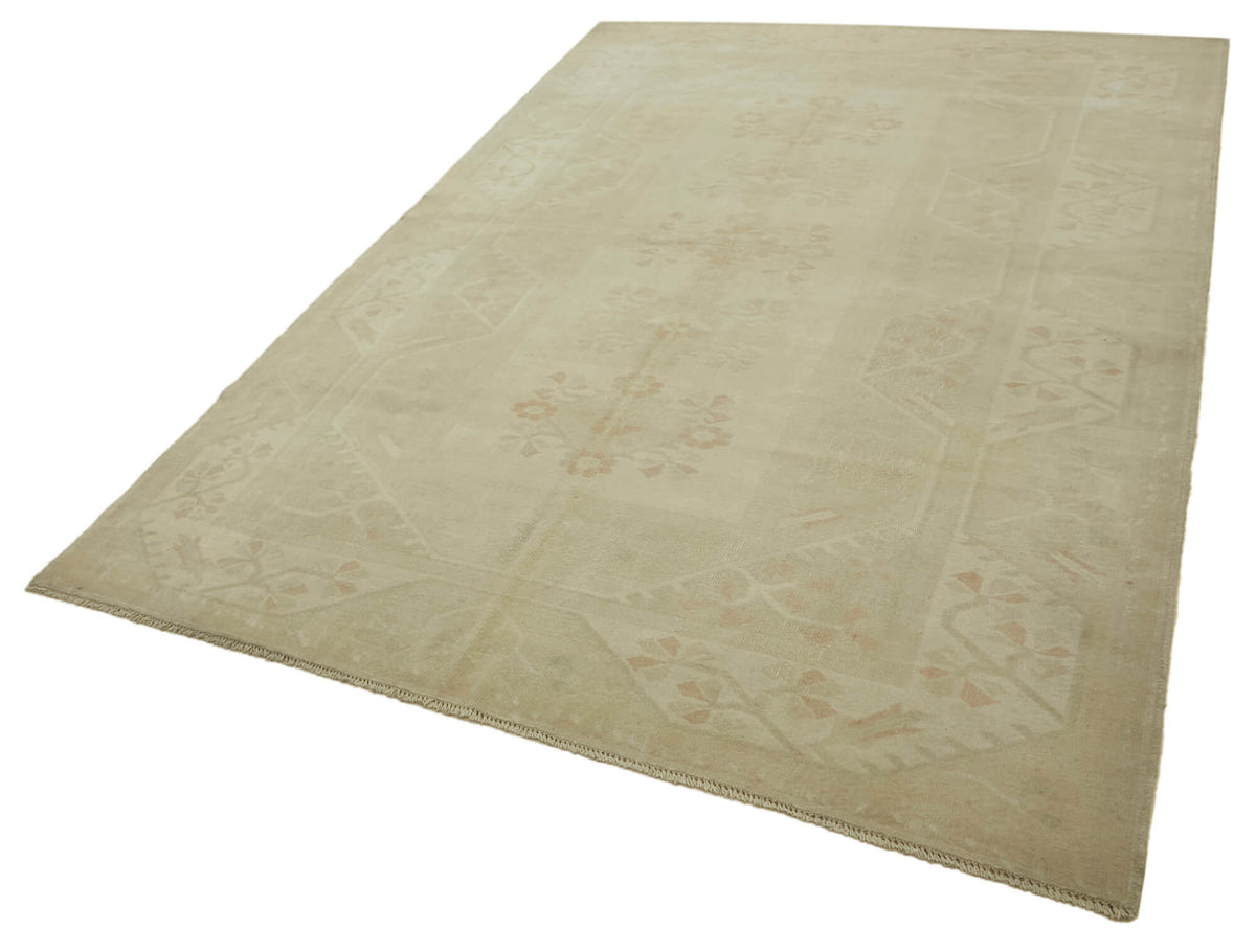 Kavale Bej Modern Halı, Bordürlü Geometrik Desenli 205x313 cm – doku yakın çekim