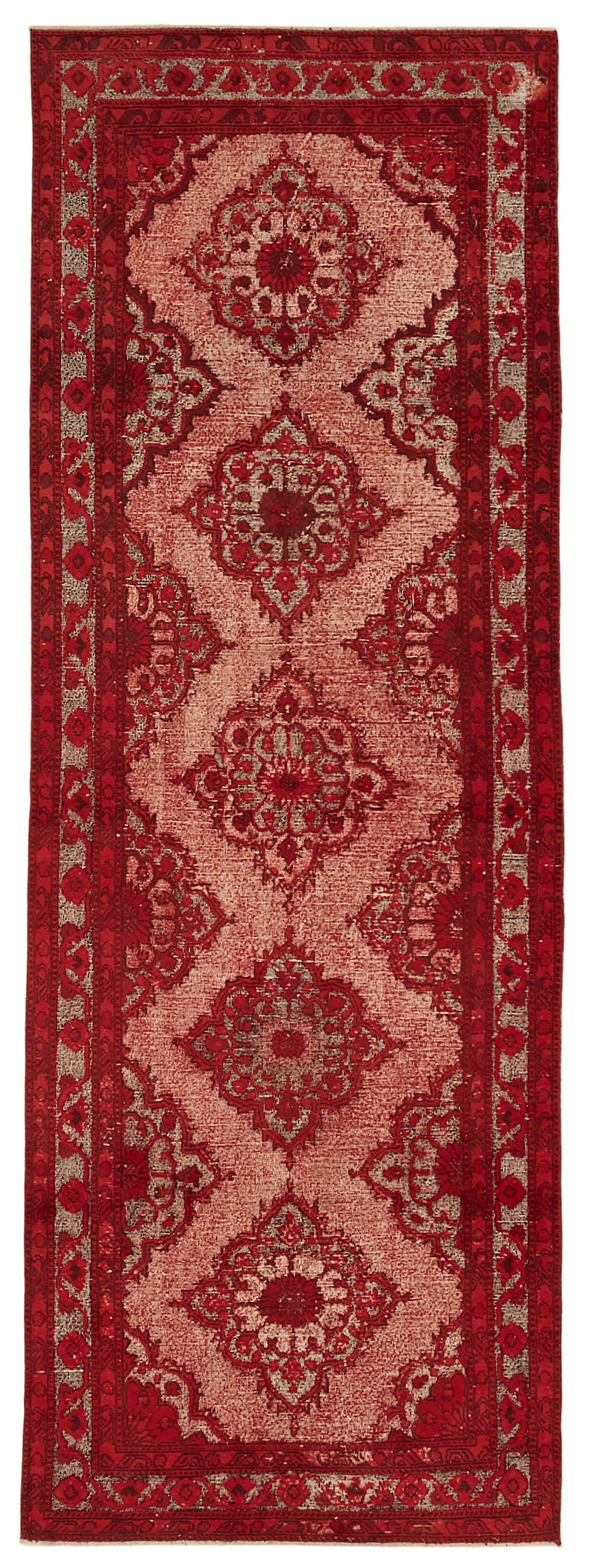 Besko Kırmızı Bej Madalyon Desenli Yün El Dokuma Halı 144x404 cm