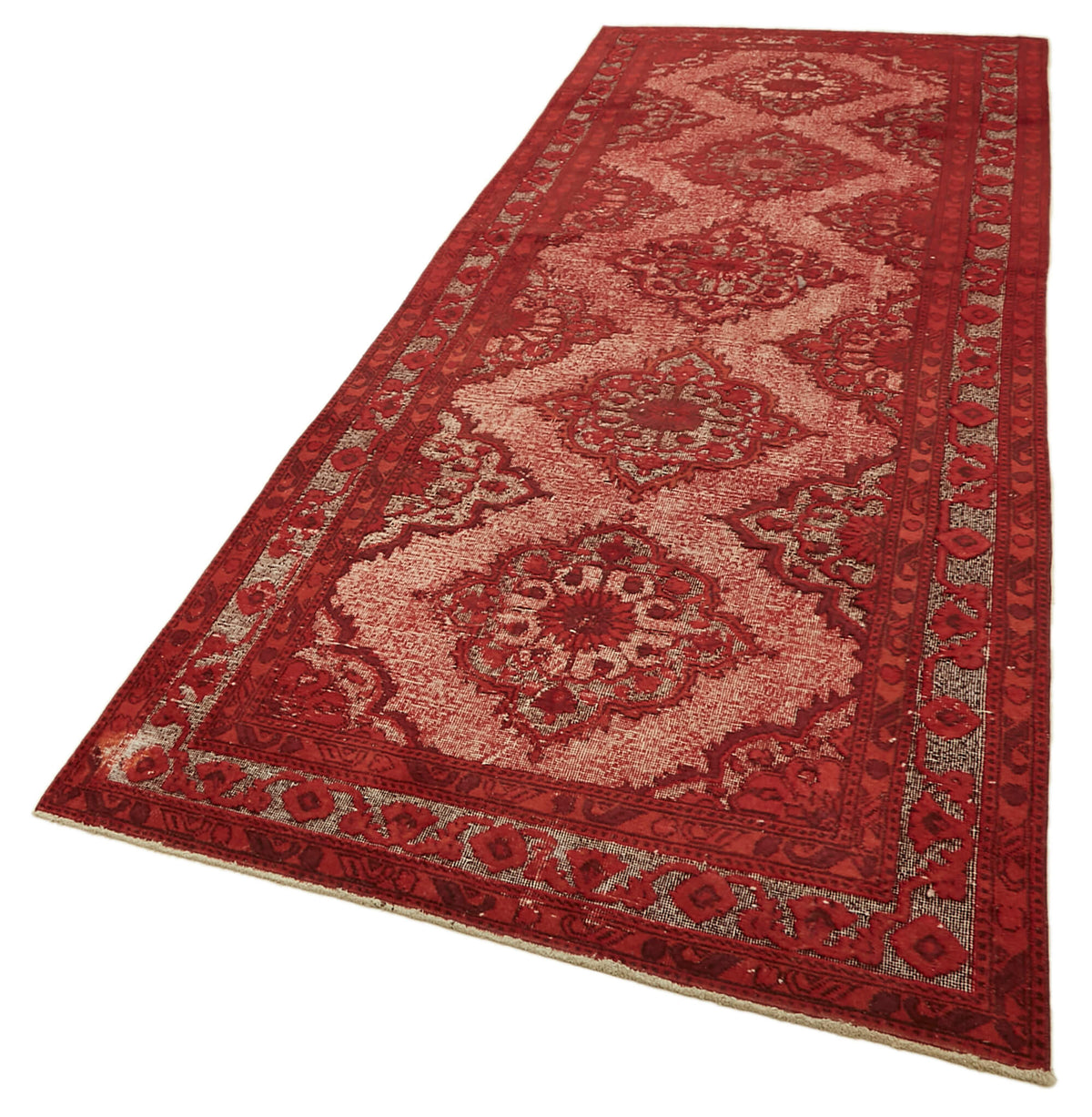 Besko Kırmızı Bej Madalyon Desenli Yün El Dokuma Halı 144x404 cm – doku yakın çekim