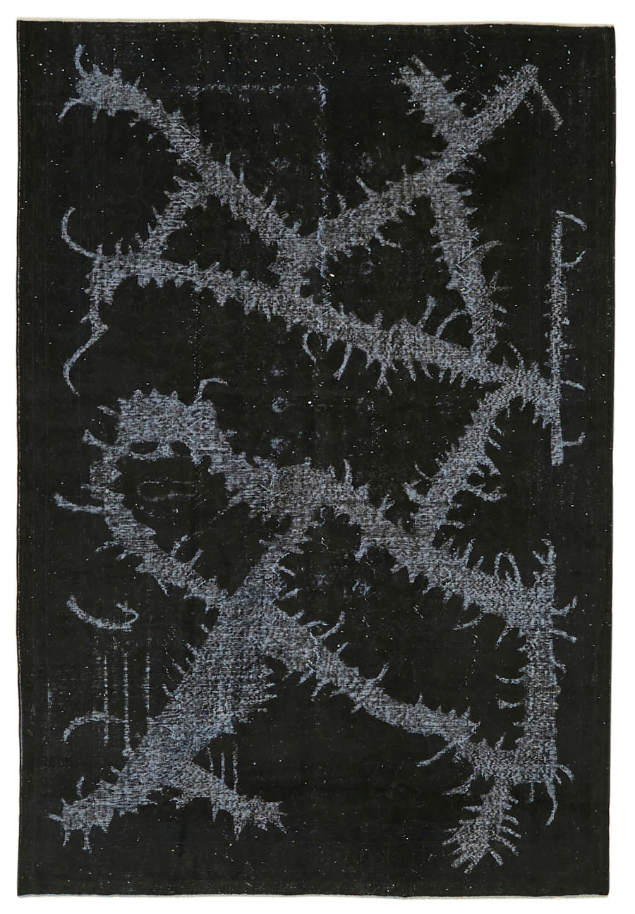 Besko Siyah Gri Soyut Oyma Desenli Yün Pamuk El Dokuma Halı 210x325 cm