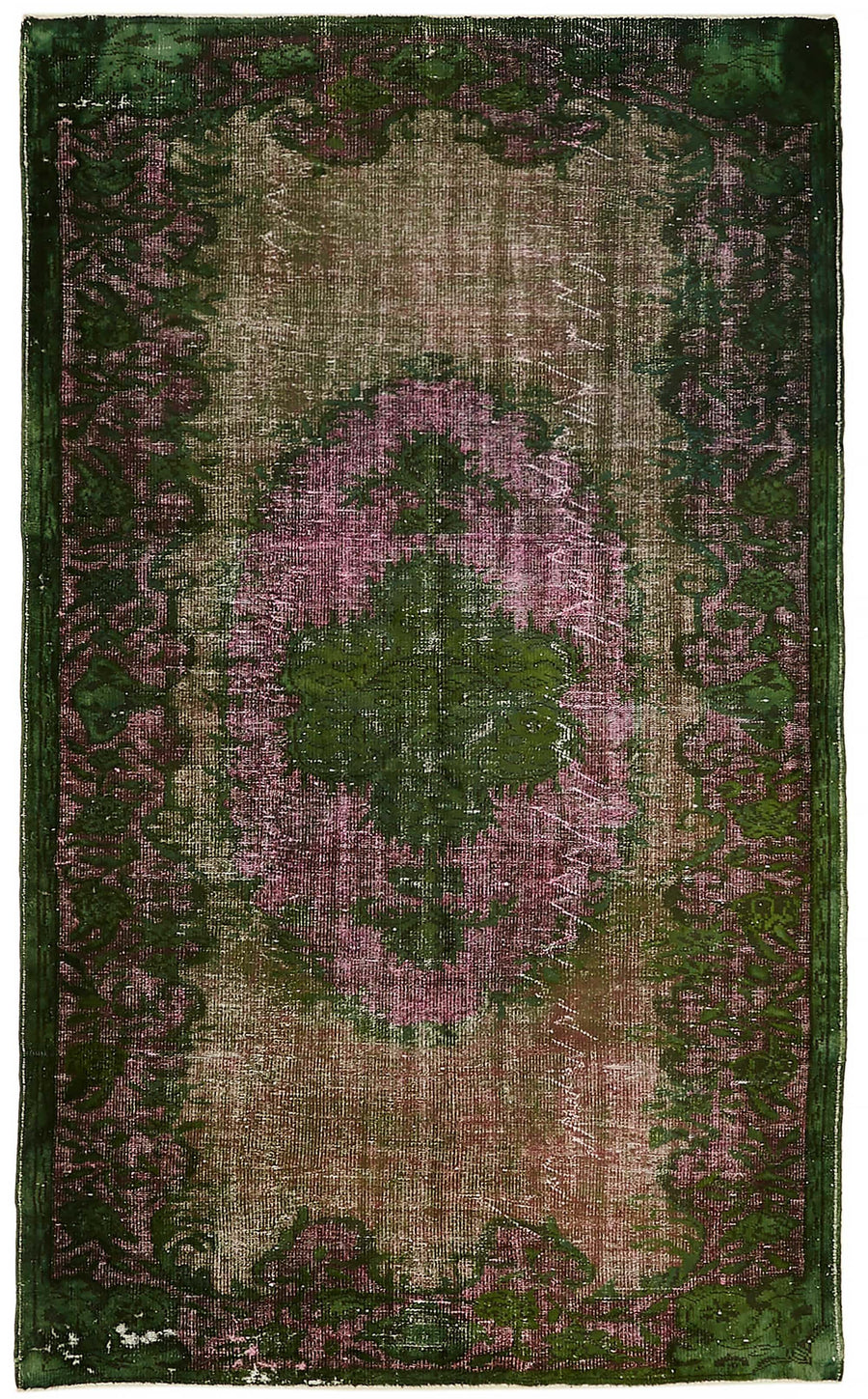 Besko Madalyon Desenli Koyu Yeşil Eskitme Halı 180x300 cm