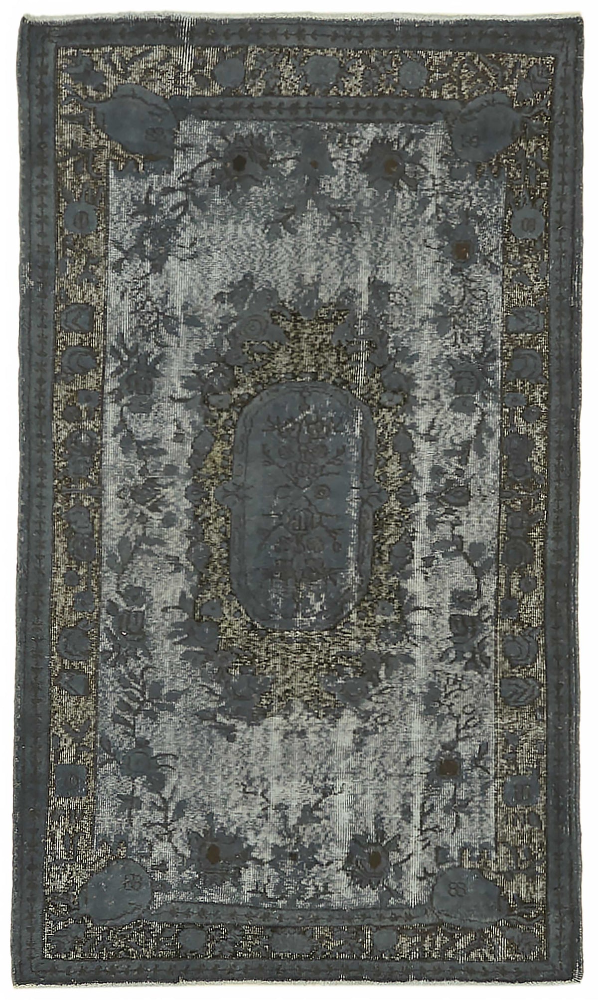 Tosole Antrasit Gri Klasik Madalyon Eskitme El Dokuma Halı 128x220 cm