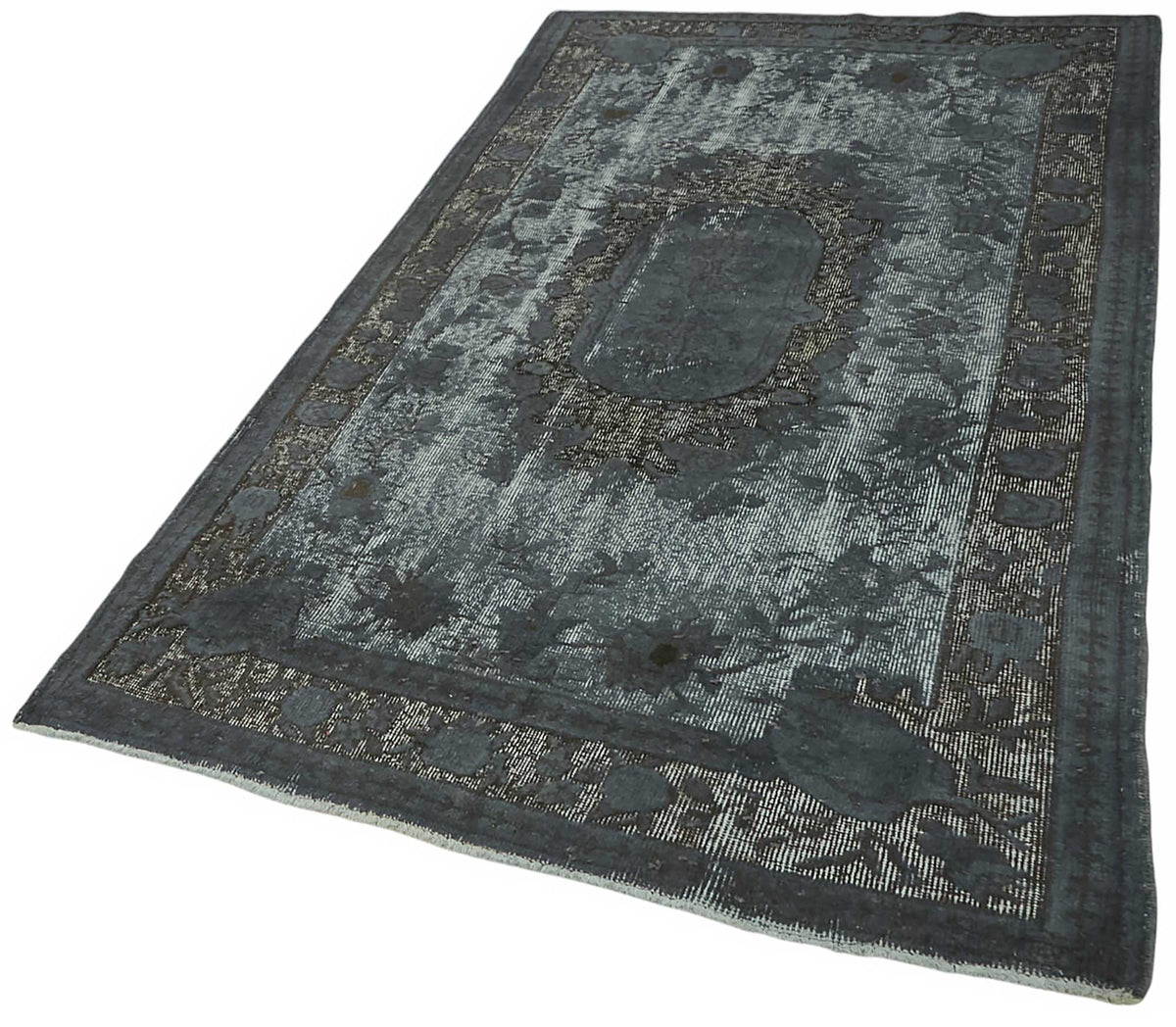 Tosole Antrasit Gri Klasik Madalyon Eskitme El Dokuma Halı 128x220 cm – doku yakın çekim