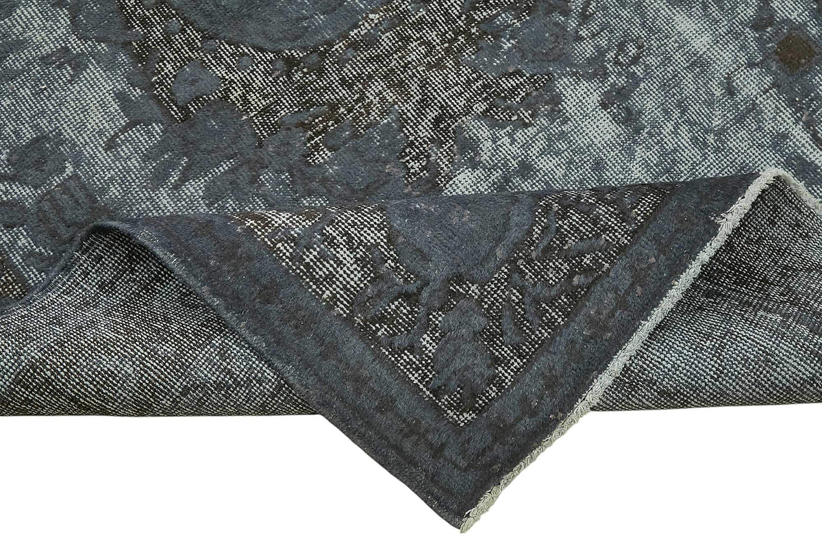 Tosole Antrasit Gri Klasik Madalyon Eskitme El Dokuma Halı 128x220 cm – kenar detayı