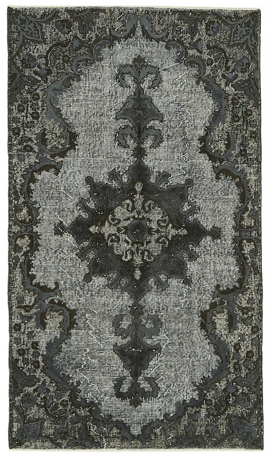 Tosole Anthracite Grey Hand-Woven Rug with Medallion Pattern 30-70 Years Old 120x211 cm