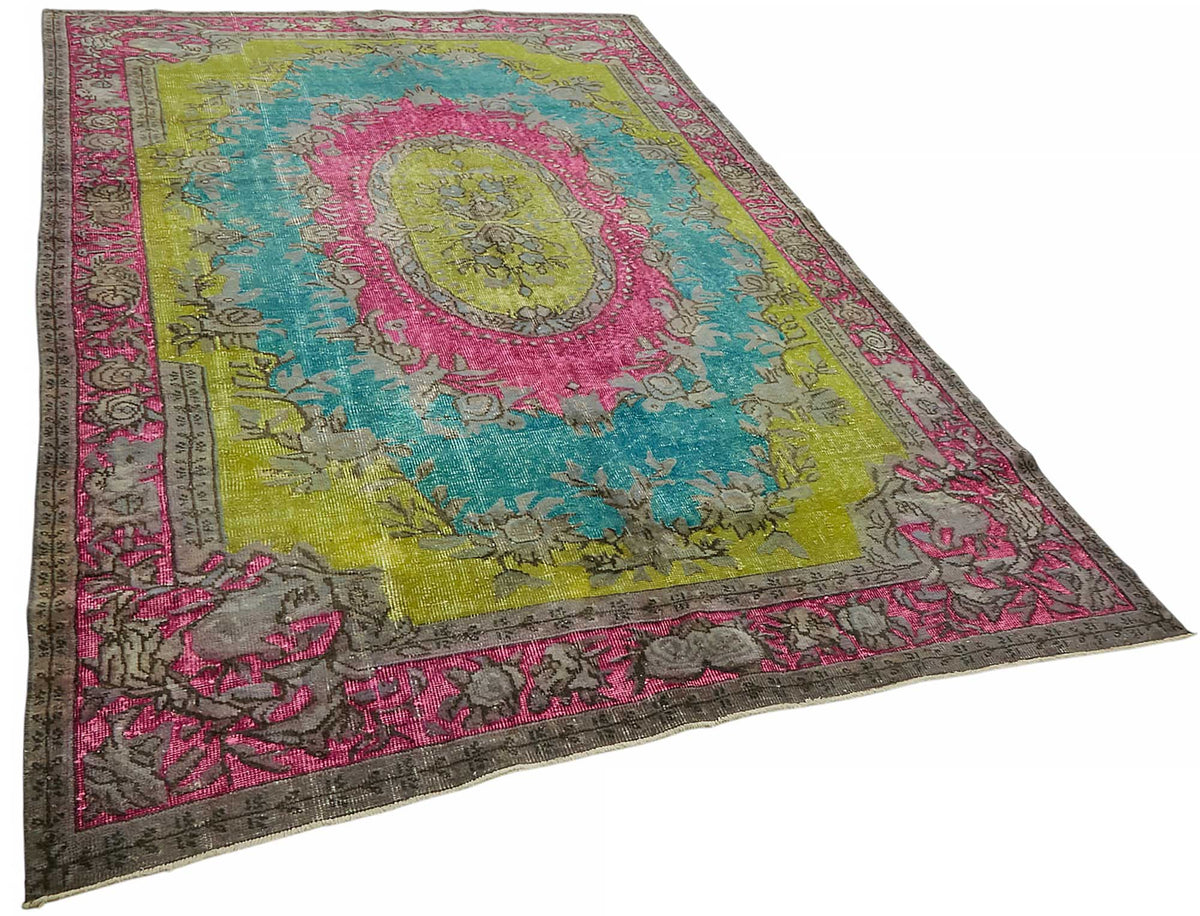 Besko Turkuaz Pembe Madalyon Desenli Oyma El Dokuma Halı 187x300 cm – genel görünüm