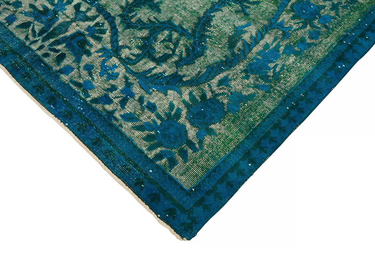 Besko Düz Yeşil Halı Oyma Desenli Vintage El Dokuma 163x271 cm – detay görünümü