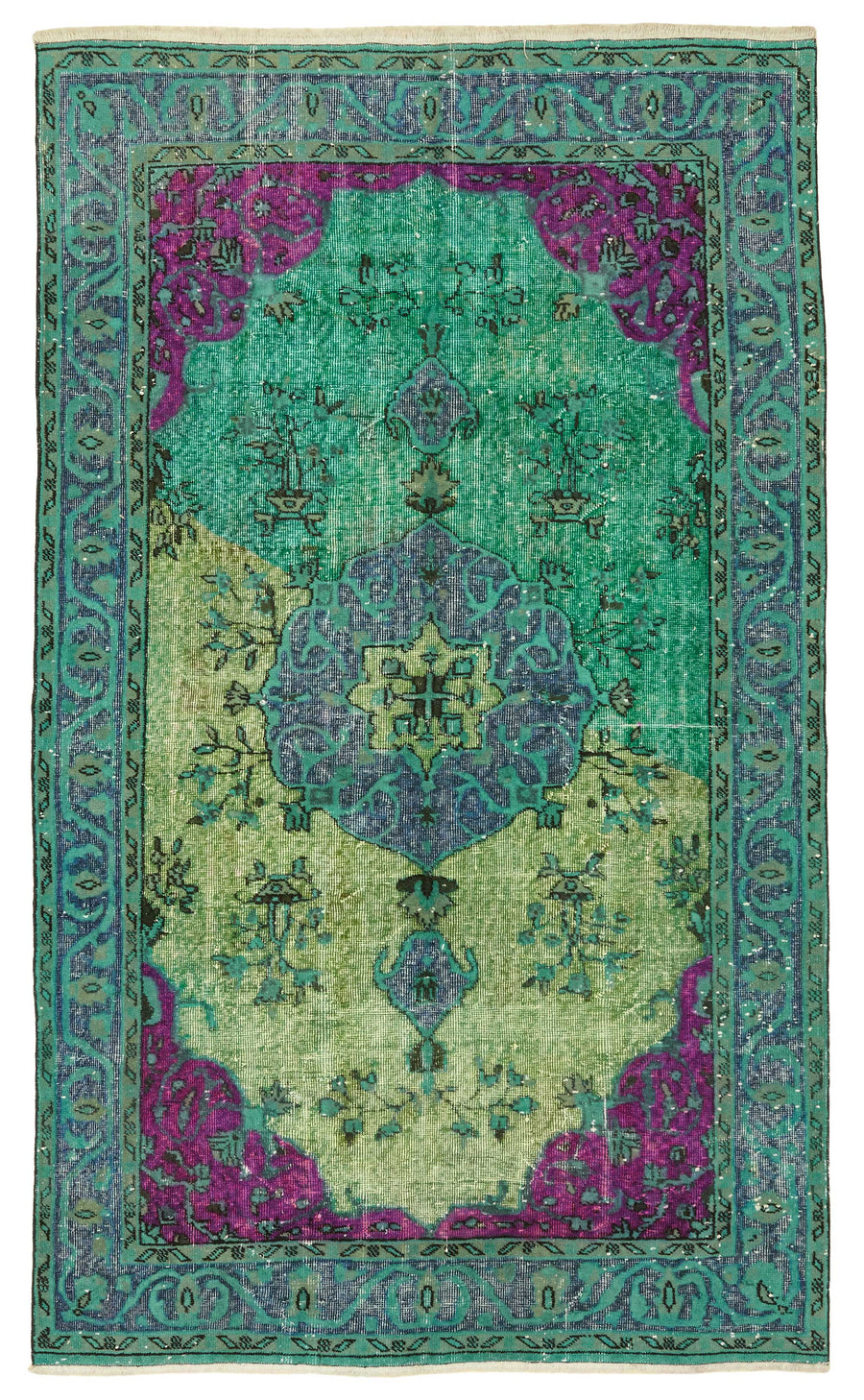 Besko Turkuaz Mor Madalyon Oyma Pamuk Yün El Dokuma Halı 155x265 cm