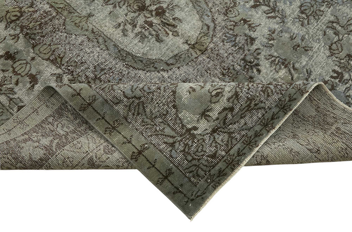 Besko Açık Gri ve Bej Madalyon Desenli Yün El Dokuma Halı 194x281 cm – kenar detayı