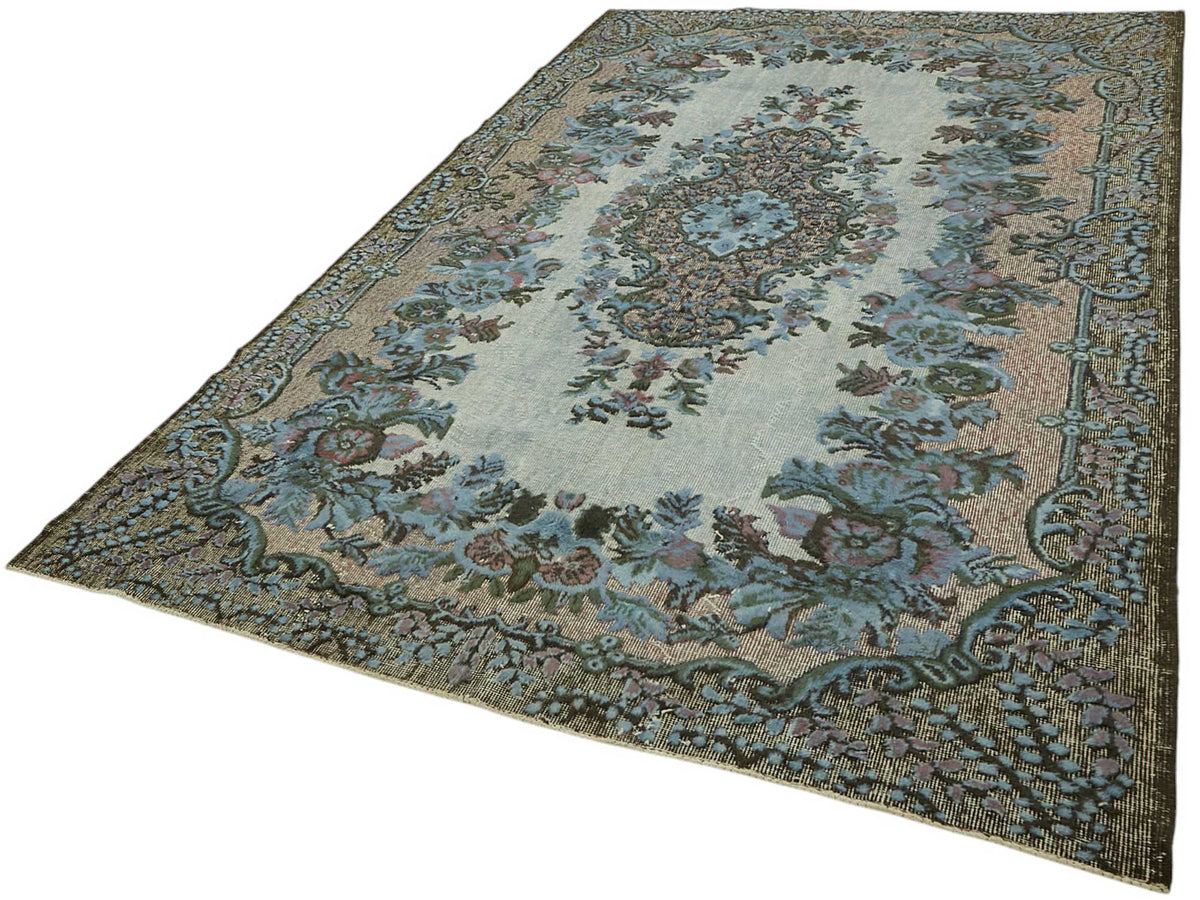 Besko Beyaz Mavi Madalyon Desenli Pamuk Yün Halı 190x314 cm – doku yakın çekim