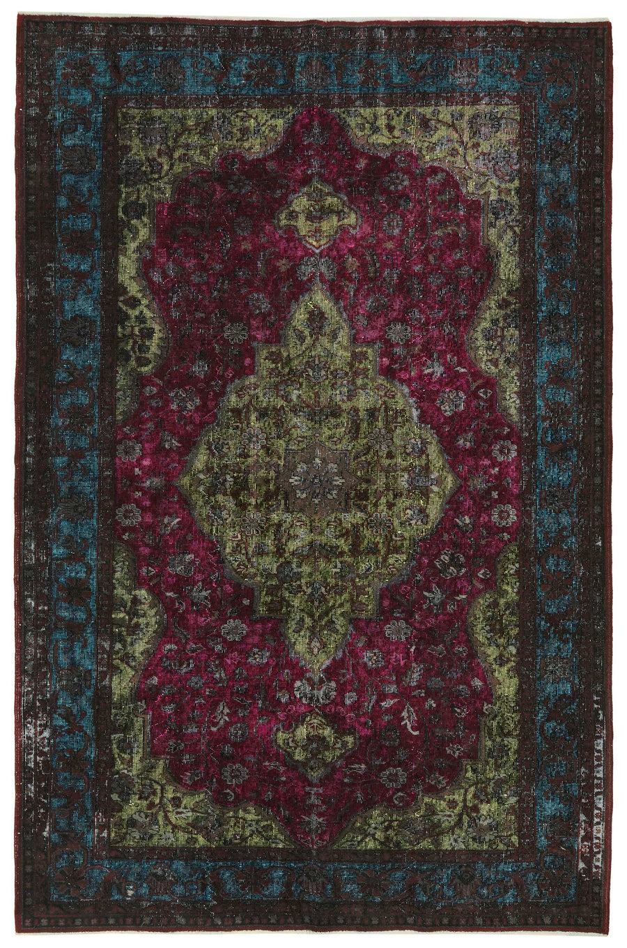 Besko Oyma Bordo Turkuaz Madalyon Göbek Klasik El Dokuma Halı 200x300 cm