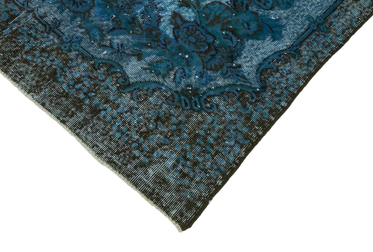 Besko Madalyon Desenli Mavi Eskitme Dokulu El Dokuma Halı 177x294 cm – detay görünümü