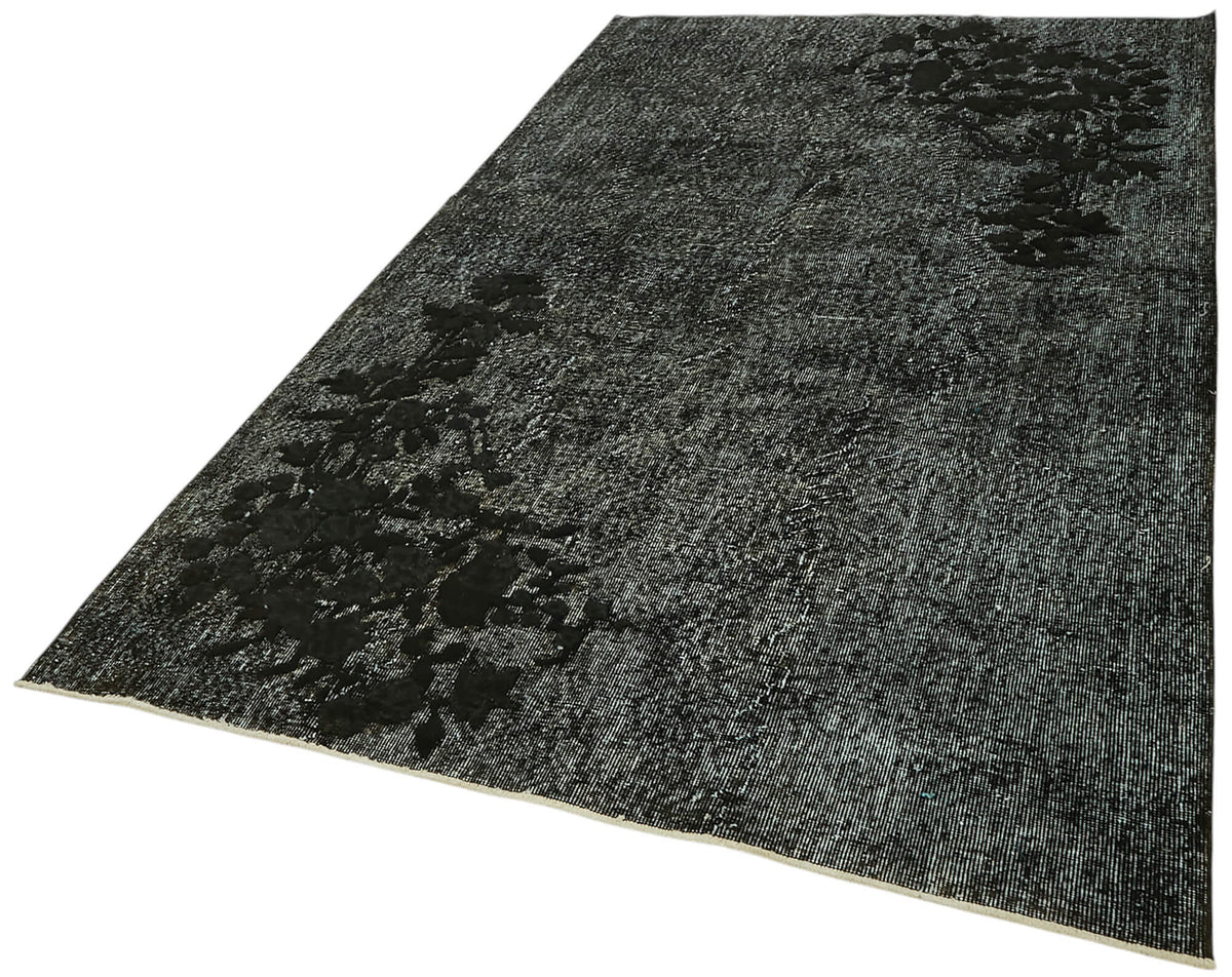 Besko Çiçek Desenli Siyah Gri Kabartmalı El Dokuma Halı 164x280 cm – doku yakın çekim