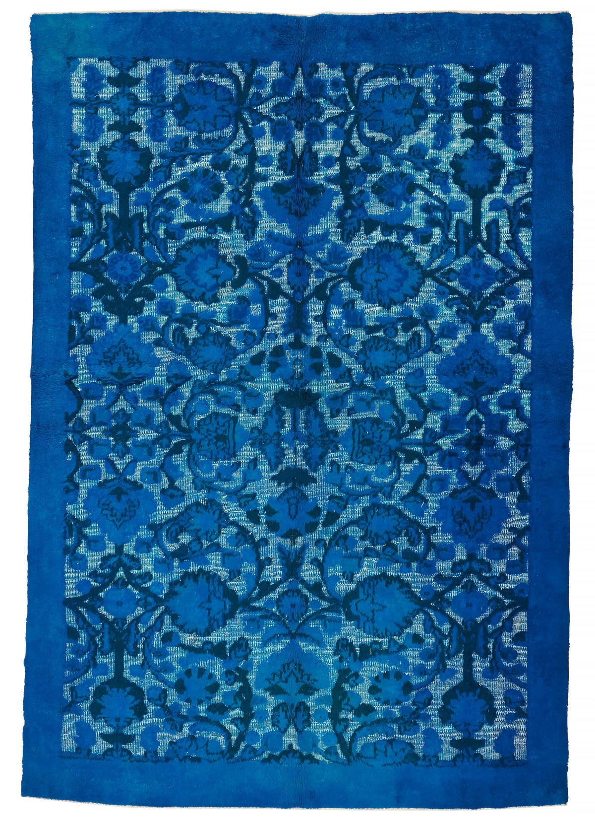 Besko Çiçek Desenli Açık Mavi ve Gece Mavisi Oyma Halı 197x290 cm