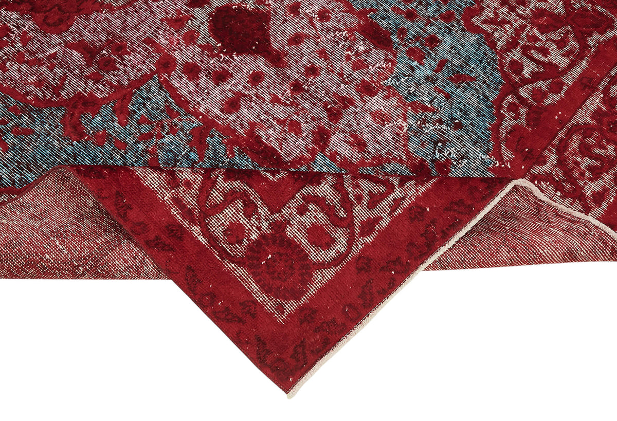 Besko Oyma Desenli Kırmızı Mavi Madalyonlu Vintage Halı 153x248 cm – kenar detayı
