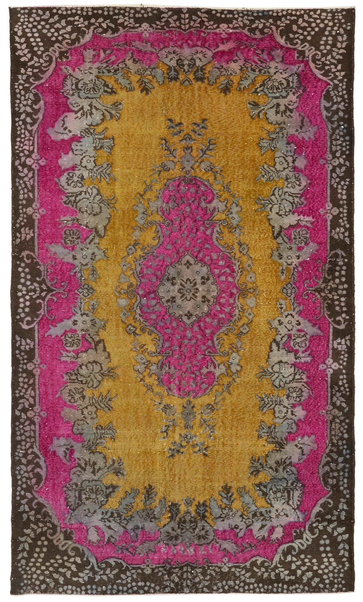 Besko Madalyon Desenli Sarı Oyma Kabartma Halı 177x303 cm 47072