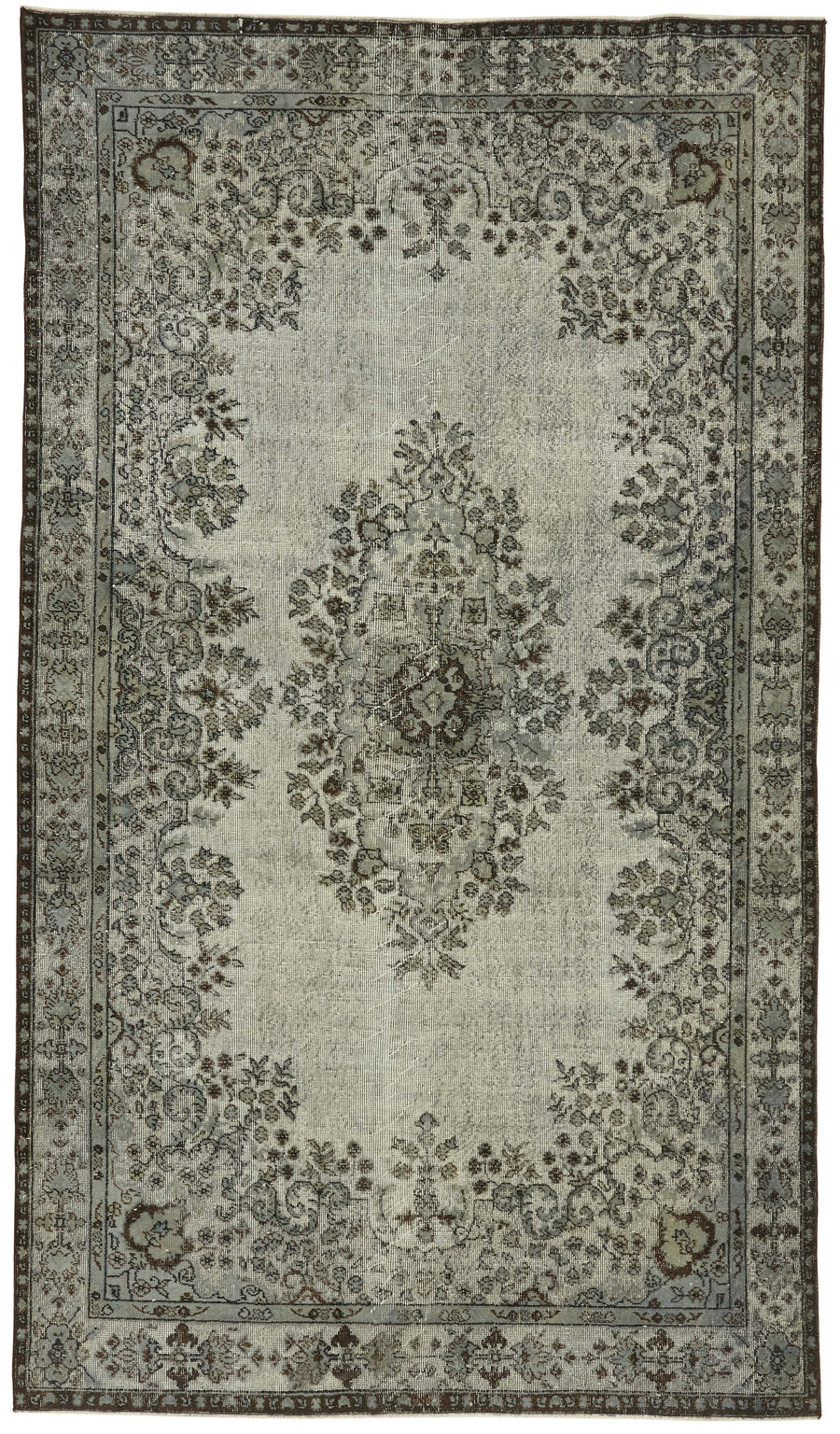 Besko Madalyon Desenli Gri Antrasit Oyma El Dokuma Halı 191x334 cm
