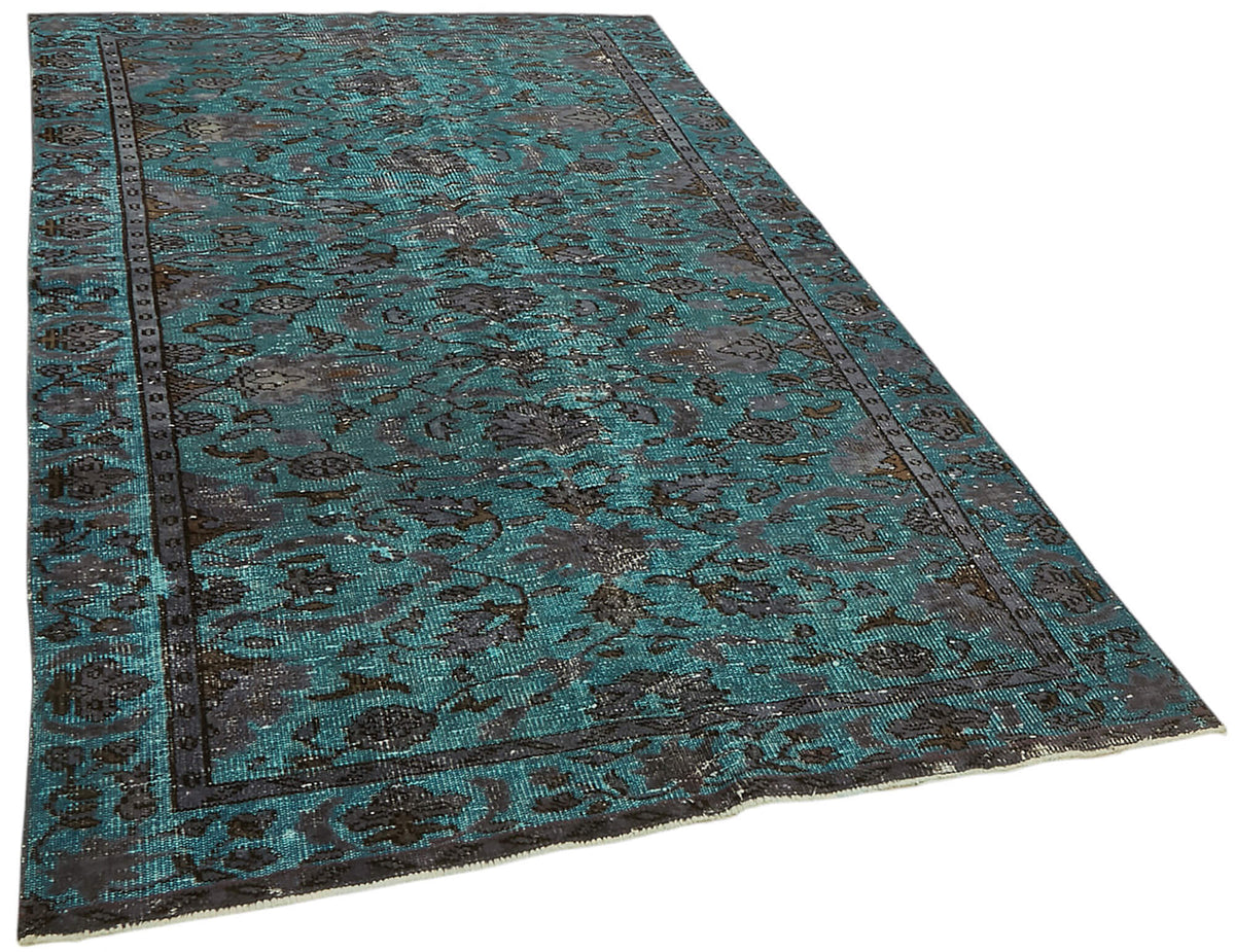 Besko Turkuaz Gri Çiçek Desenli Yün Eskitme Halı 162x277 cm – genel görünüm