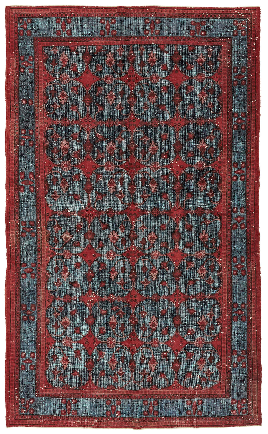 Besko Açık Mavi Kırmızı Geometrik Oyma Desenli El Dokuma Halı 188x316 cm