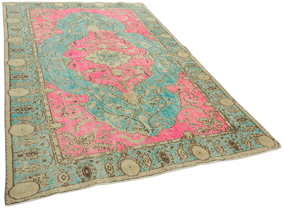 Besko Madalyon Desenli Fuşya ve Turkuaz Oyma Dokuma Halı 173x273 cm – genel görünüm