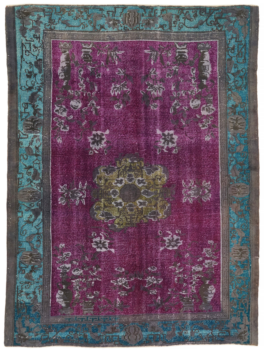 Besko Mor Turkuaz Madalyon Desenli Klasik El Dokuma Halı 210x271 cm