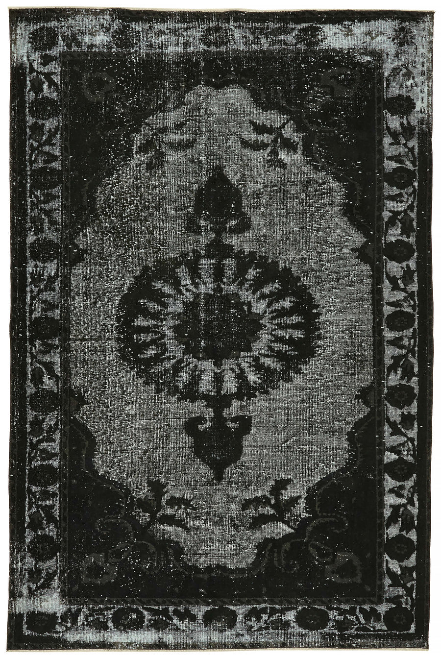 Besko Madalyon Desenli Siyah Gri Vintage El Dokuma Halı 189x287 cm