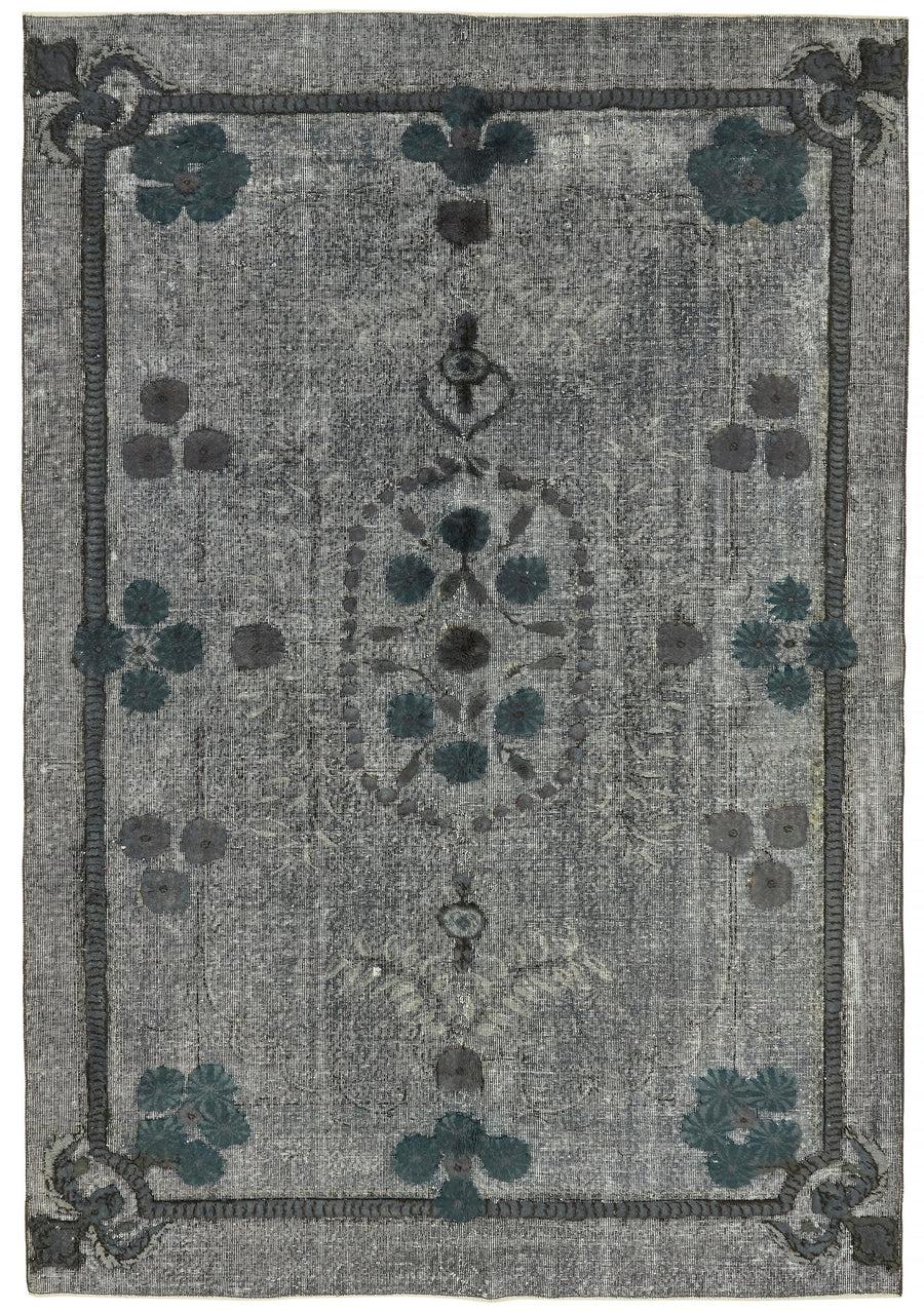 Besko Oyma Desenli Gri Lacivert Vintage El Dokuma Halı 205x295 cm