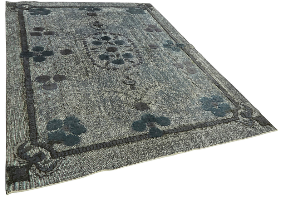 Besko Oyma Desenli Gri Lacivert Vintage El Dokuma Halı 205x295 cm – genel görünüm
