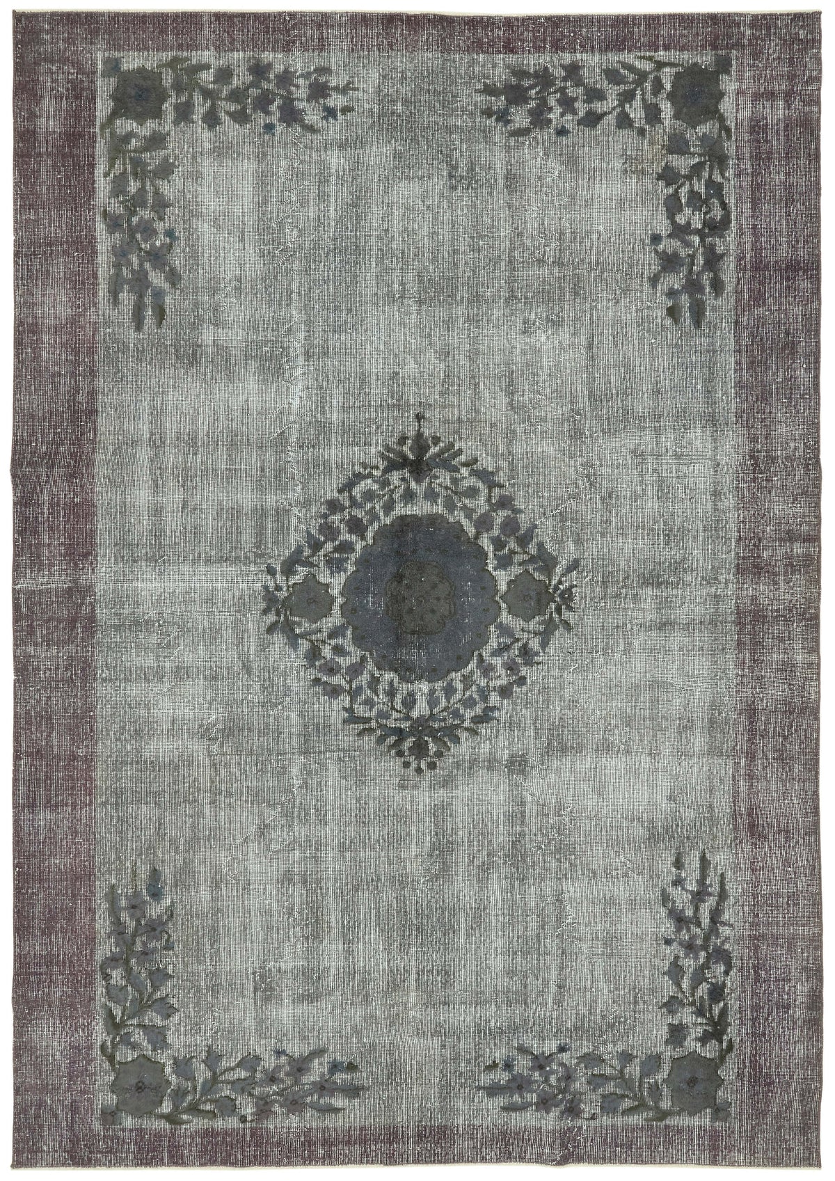 Besko Gri Mavi Madalyon Desenli Yün Pamuk El Dokuma Halı 207x293 cm