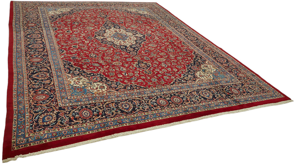 Rusvo Kırmızı Lacivert Madalyon Desenli Klasik El Dokuma Halı 305x389 cm – genel görünüm