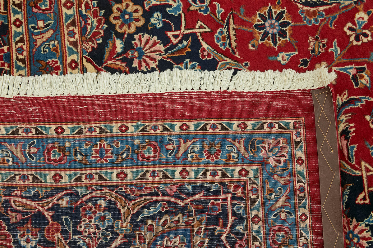 Rusvo Kırmızı Lacivert Madalyon Desenli Klasik El Dokuma Halı 305x389 cm – arka yüz görünümü