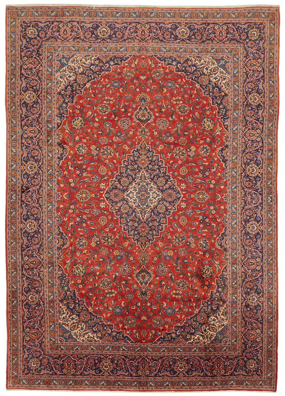 Rusvo Kırmızı Dokuma Halı Madalyon Desenli Yün Vintage 305x428 cm