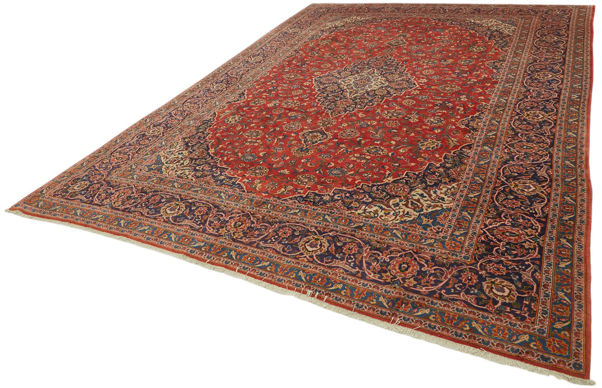 Rusvo Kırmızı Dokuma Halı Madalyon Desenli Yün Vintage 305x428 cm – doku yakın çekim