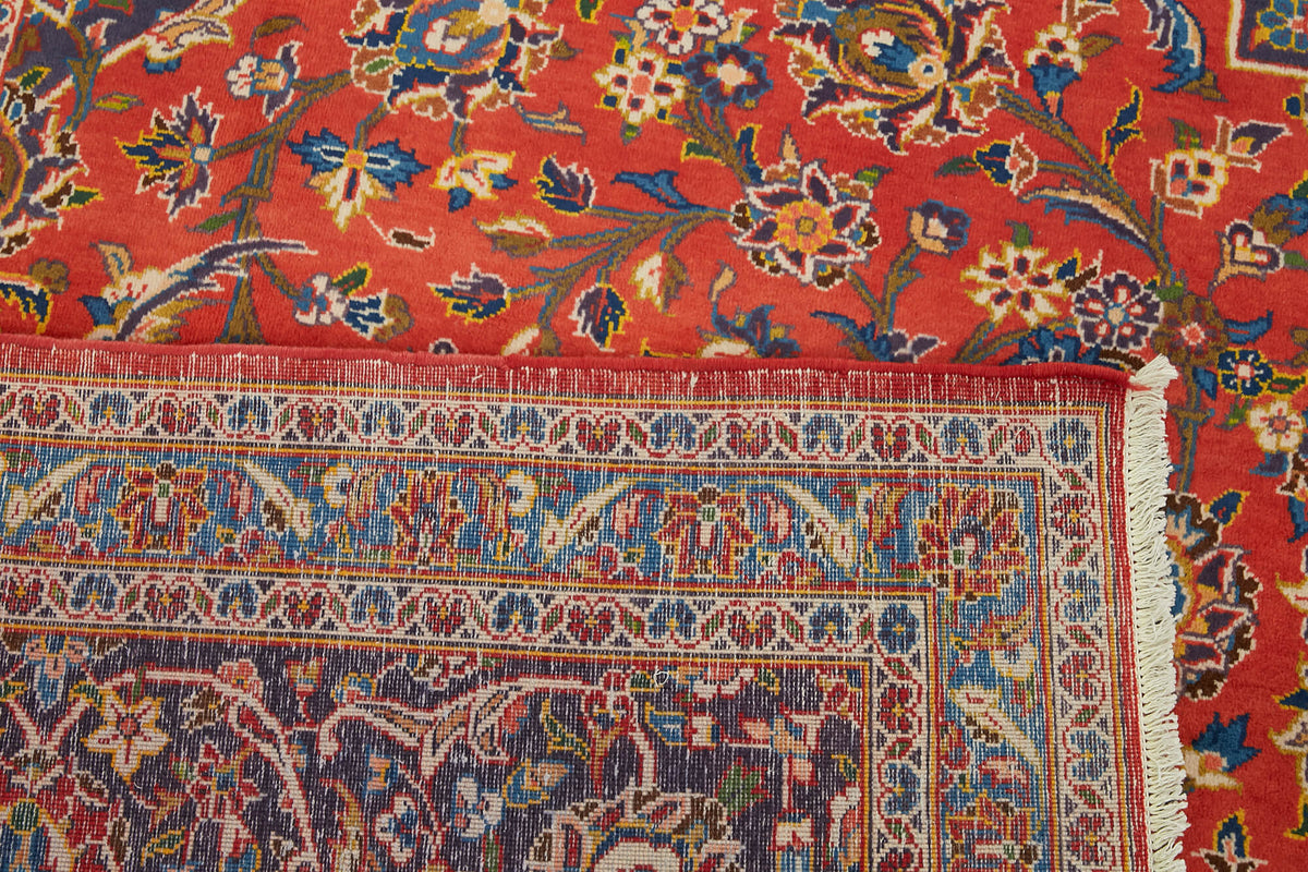 Rusvo Kırmızı Dokuma Halı Madalyon Desenli Yün Vintage 305x428 cm – arka yüz görünümü
