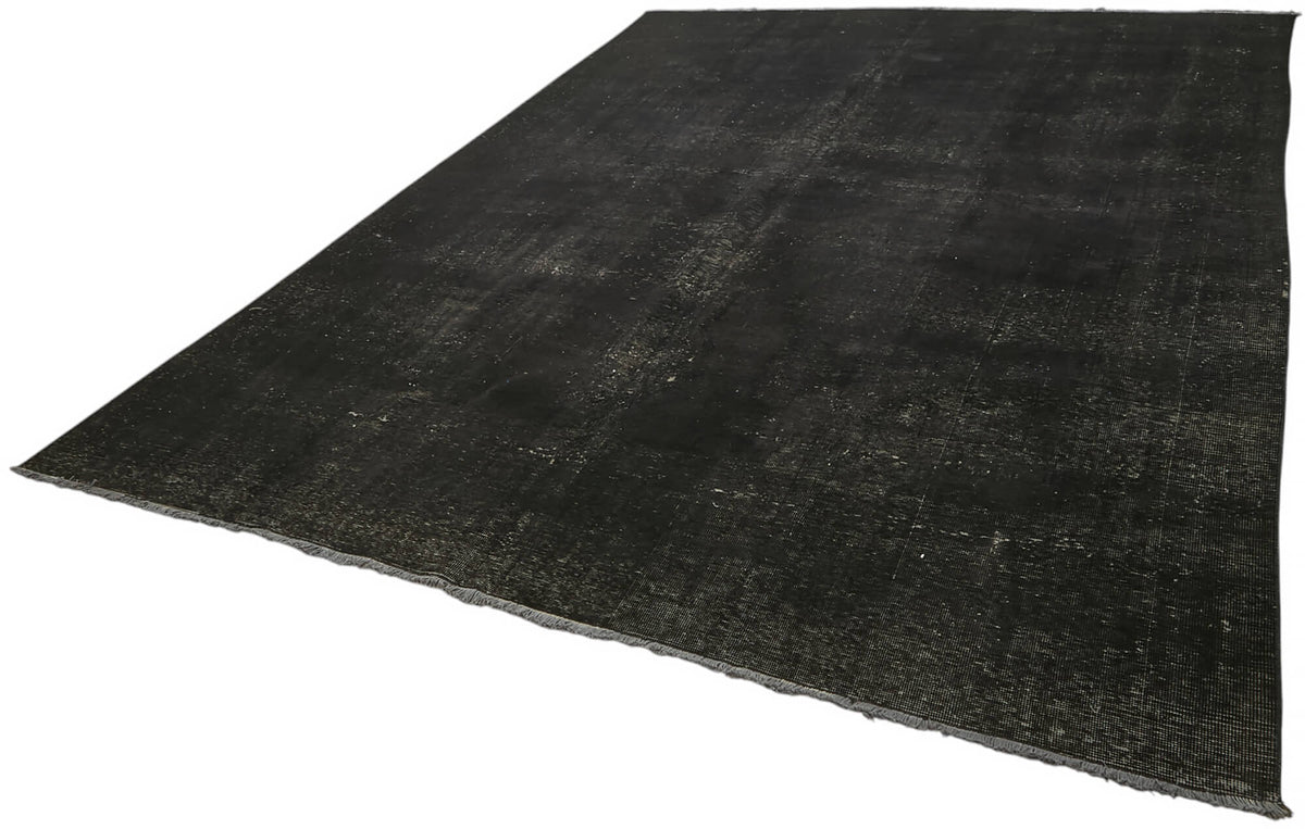 Zelko Desensiz Düz Siyah Gri Vintage El Dokuma Halı 280x380 cm – doku yakın çekim
