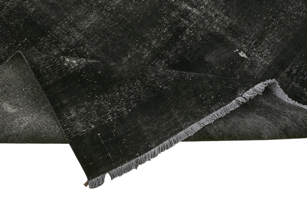 Zelko Desensiz Düz Siyah Gri Vintage El Dokuma Halı 280x380 cm – kenar detayı