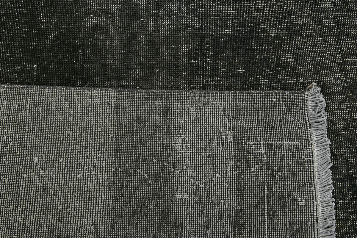 Zelko Desensiz Düz Siyah Gri Vintage El Dokuma Halı 280x380 cm – arka yüz görünümü