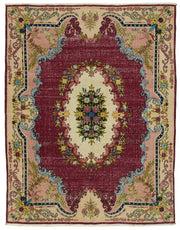 Rusvo Bordo Vintage Çiçek Desenli Düz Dokuma Yün Halı 255x333 cm