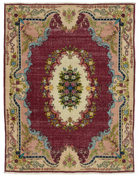 Rusvo Bordo Vintage Çiçek Desenli Düz Dokuma Yün Halı 255x333 cm