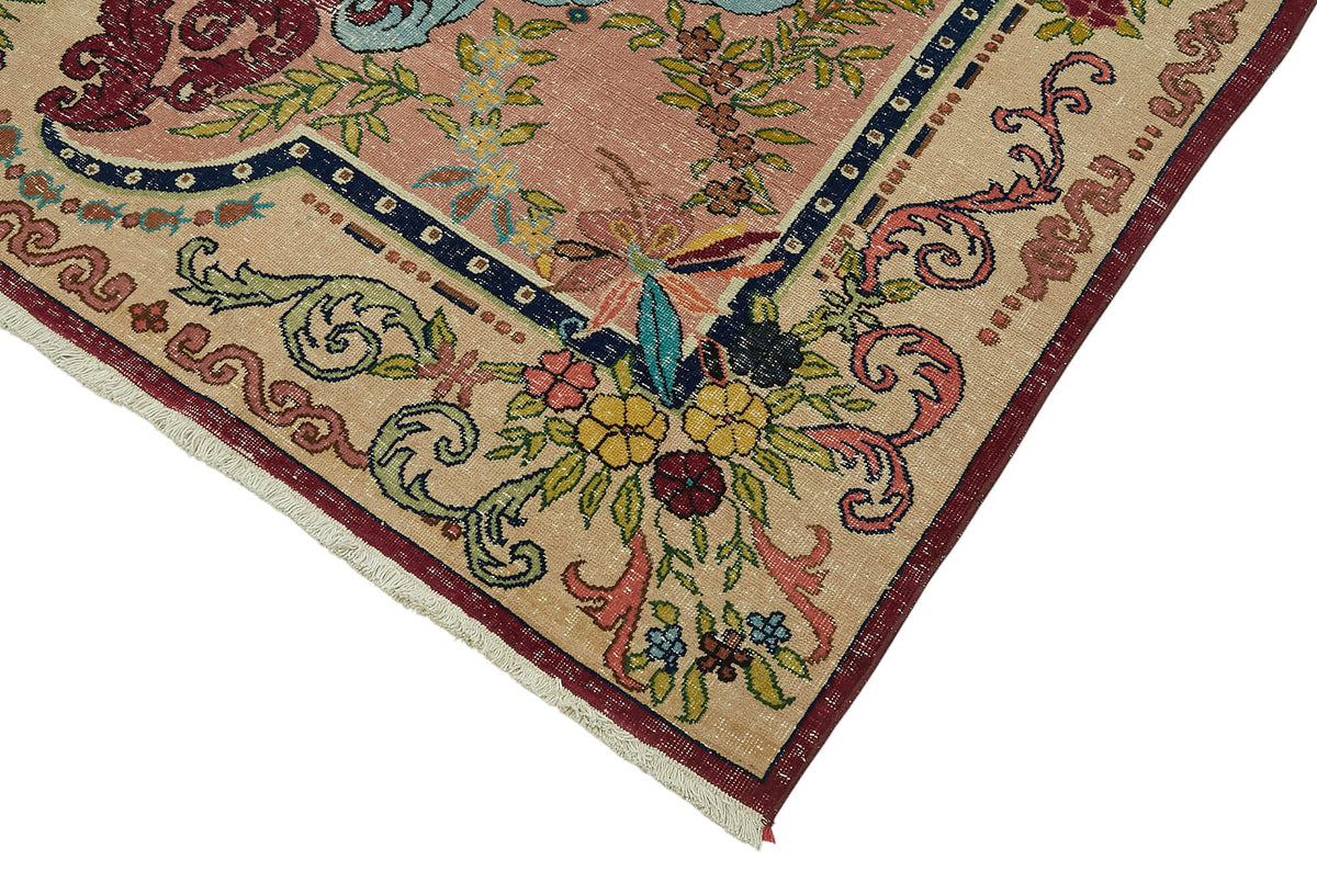 Rusvo Bordo Vintage Çiçek Desenli Düz Dokuma Yün Halı 255x333 cm – detay görünümü