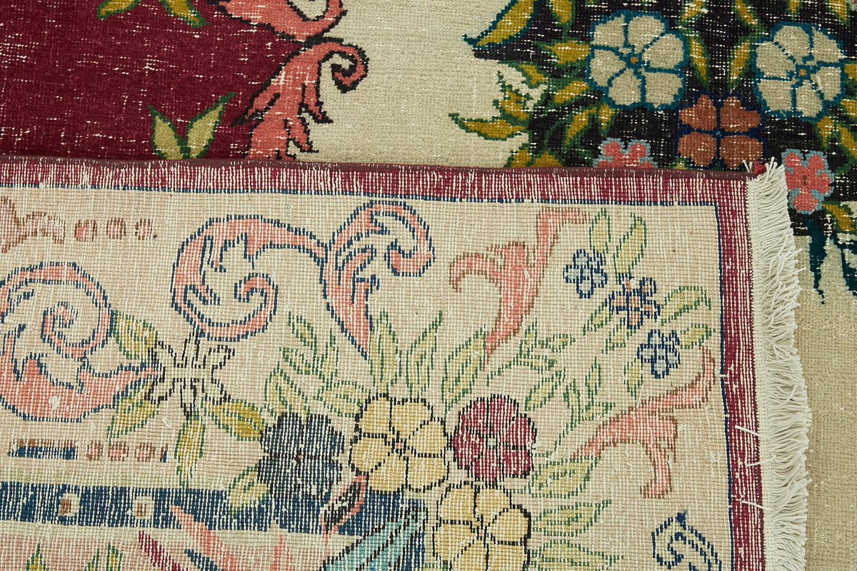 Rusvo Bordo Vintage Çiçek Desenli Düz Dokuma Yün Halı 255x333 cm – arka yüz görünümü